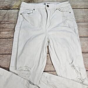 Sincerely Jules Distressed White Denim Stretch Jeans Elastic Ankle Hem Sz 9/29